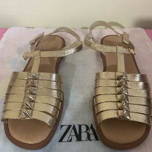 Zara kids sandals metallic gold
